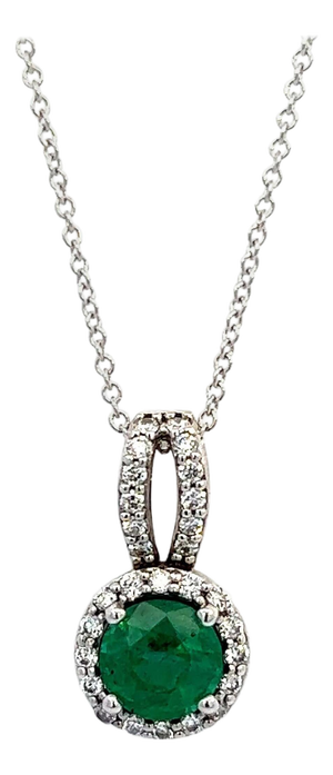 Natural Emerald Diamond Pendant Necklace 18" 14k WG 1.84 TCW Certified