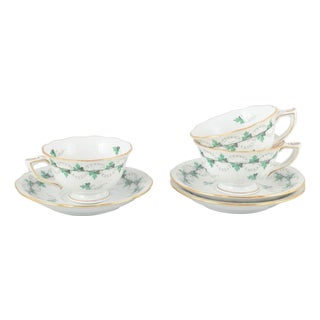 Vintage Porcelain Demitasse Cups with Saucers by Herend, Hungary, Set of 6 For Sale