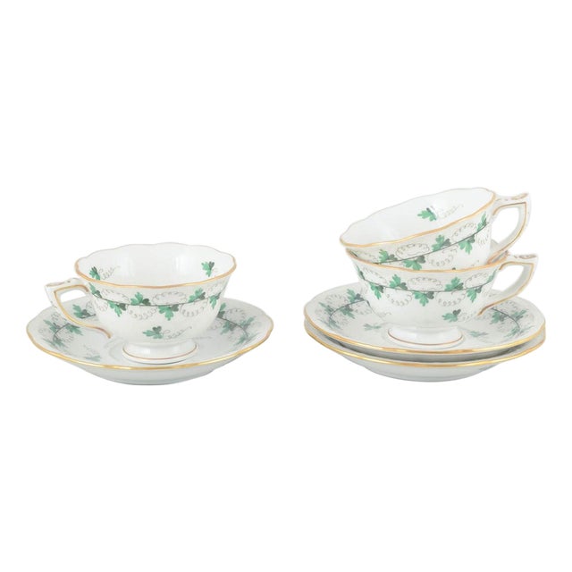 Vintage Porcelain Demitasse Cups with Saucers by Herend, Hungary, Set of 6 For Sale
