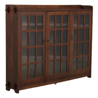 Stickley Arts & Crafts Mission Oak 3 Door Bookcase For Sale
