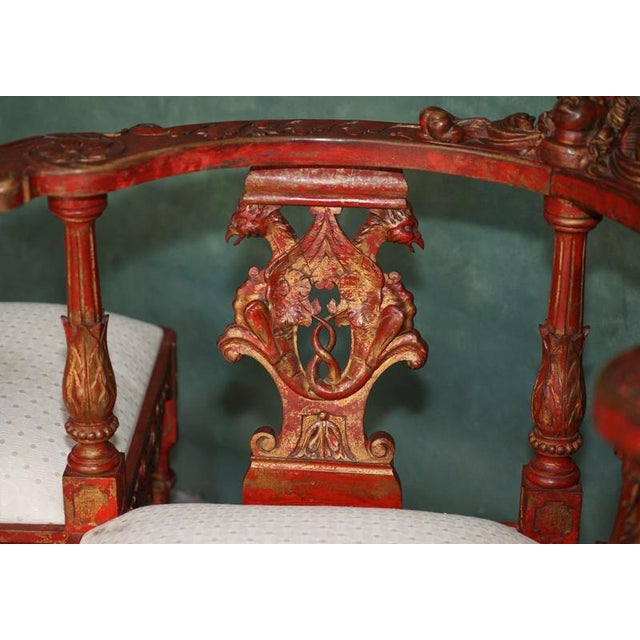 19th Century Carved Red and Gilt Tête-À-Tête Lovers Conversation Set For Sale - Image 4 of 18