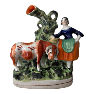 Antique English Staffordshire Figural Spill Vase With Milk Maid & Cow