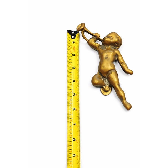 Vintage English Brass Cherub Door Knocker With Aged Patina For Sale - Image 4 of 5