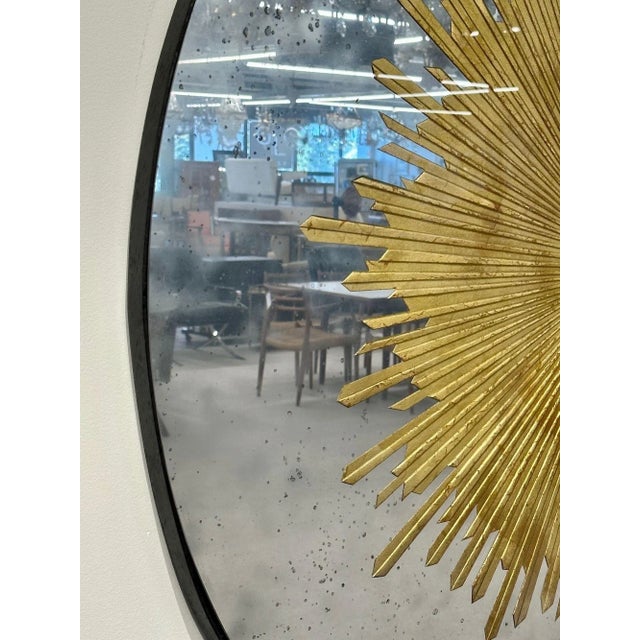 Hollywood Regency Style, Modern Round Sunburst Mirrors, Distressed Glass For Sale - Image 9 of 11