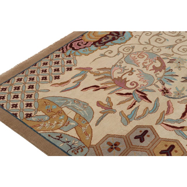 2010s Rug & Kilim’s Chinese Art Deco Style Rug in Beige-Brown With Floral Patterns For Sale In New York - Image 6 of 8