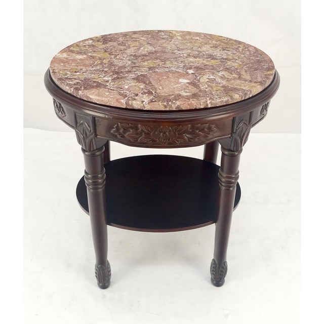 Fine Carved Solid Mahogany Marble Oval Marble Top Stand Pedestal Lamp Table MINT