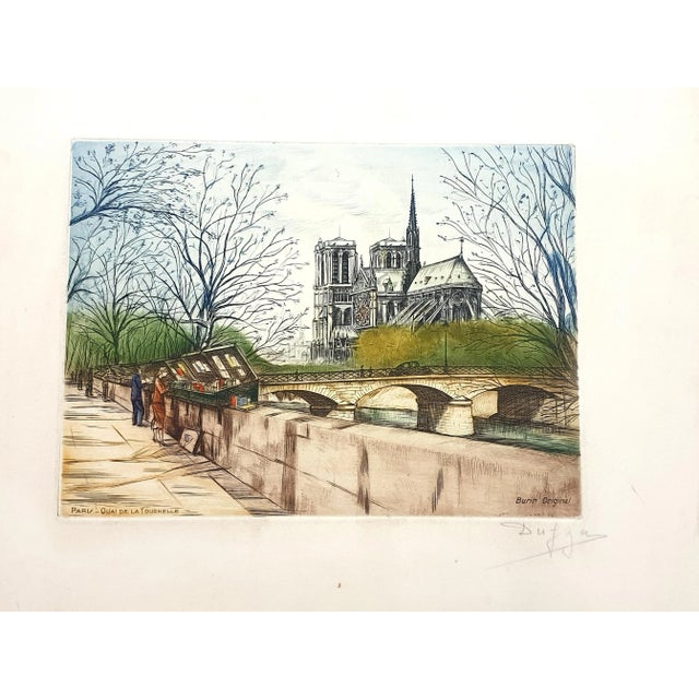 Dufza, Paris, Quai De La Tournelle, Etching Hand Signed, 1940s For Sale - Image 7 of 7