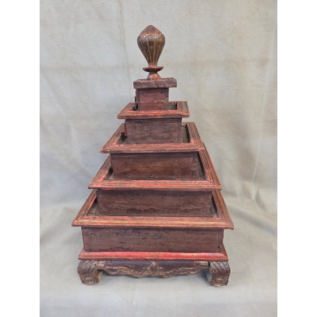 Vintage Sumatra, Indonesia Lacquer Pyramid Shaped Jewelry Box With Five Drawers For Sale - Image 11 of 13