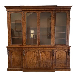 Large Victorian Figured Mahogany Breakfront Bookcase, 1860s For Sale