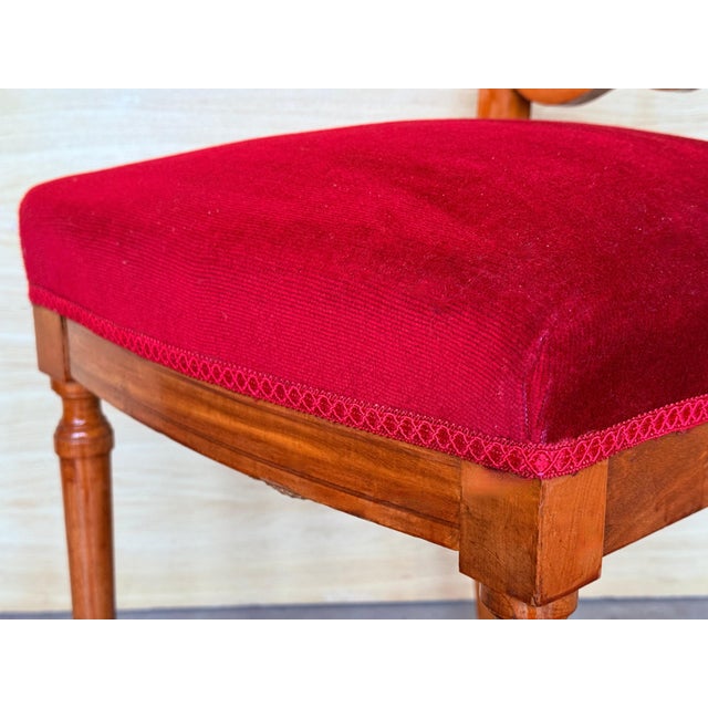 Brown Early 20th Century Late Victorian Oak Ladderback Dining Side Chair with Red Velvet Seat For Sale - Image 8 of 18