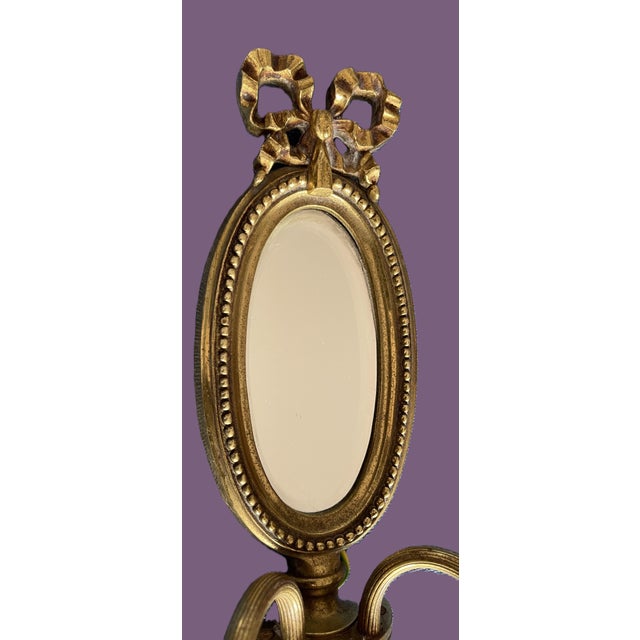 Metal Louis XVI Gilt Bronze Mirrored Model 16572 Wall Sconces by Lucien Gau, Paris, 1930s, Set of 2 For Sale - Image 7 of 8