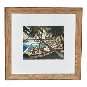Vintage Tropical Watercolor With Boat