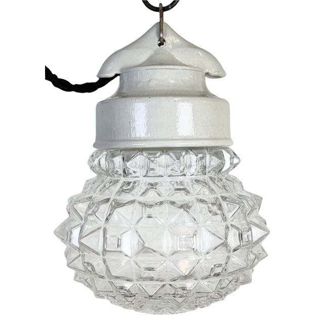 Vintage White Porcelain Pendant Light, 1970s For Sale