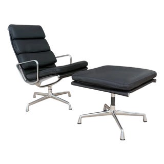 Eames Soft Pad Lounge Chair and Ottoman by Herman Miller - Black Leather For Sale