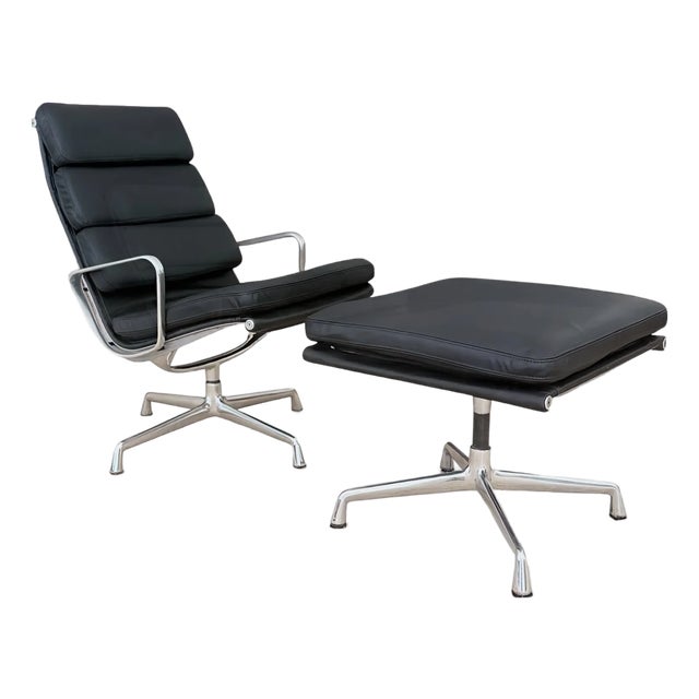 Eames Soft Pad Lounge Chair and Ottoman by Herman Miller - Black Leather For Sale
