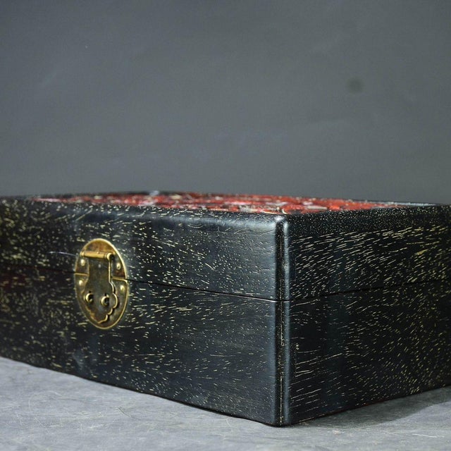 Vintage Chinese Rosewood Box With Deep Relief Carving & Fish Motif For Sale - Image 9 of 10