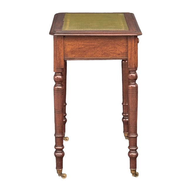 Wood English Diminutive Writing Table or Desk of Walnut With Inset Leather Top For Sale - Image 7 of 14