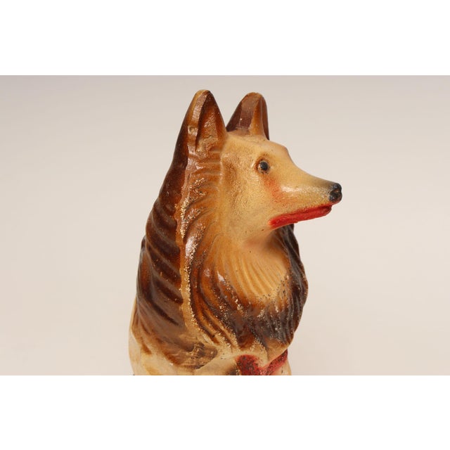 Vintage Folk Art Chalkware Carnival Chalk Brown Collie Dog Sculpture / Figurine For Sale - Image 10 of 15