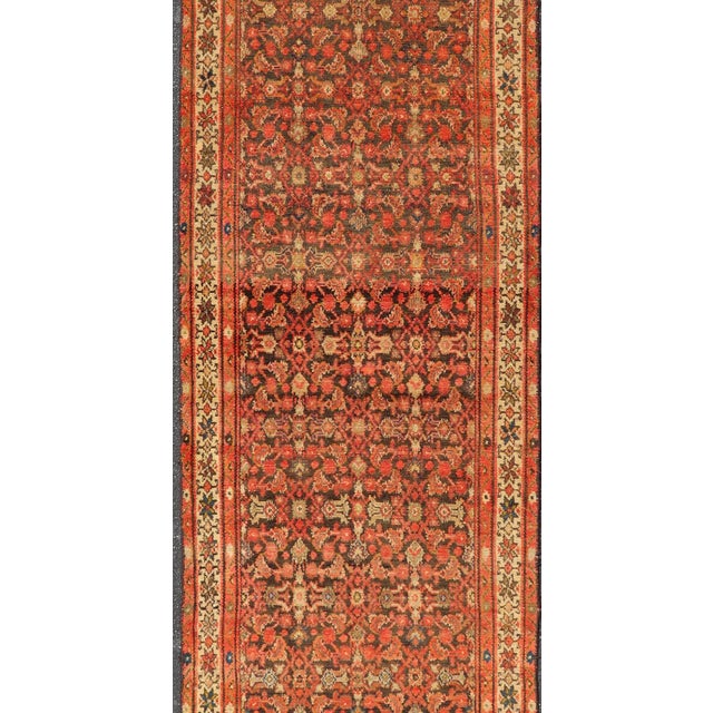 Tribal Antique Early 20th Century Persian Herati Design Malayer Runner 3'4 X 13'1 For Sale - Image 3 of 13