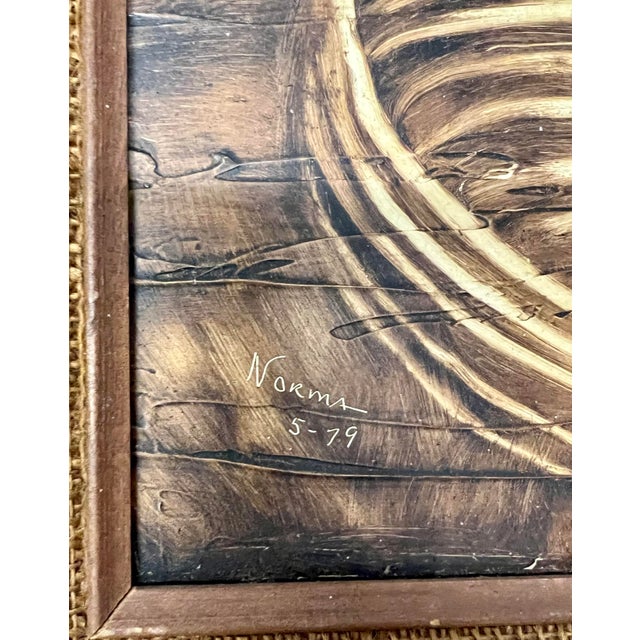 Southwestern themed painting on board. Beautiful subdued natural colors. Signed lower left and dated 1979. Original frame.