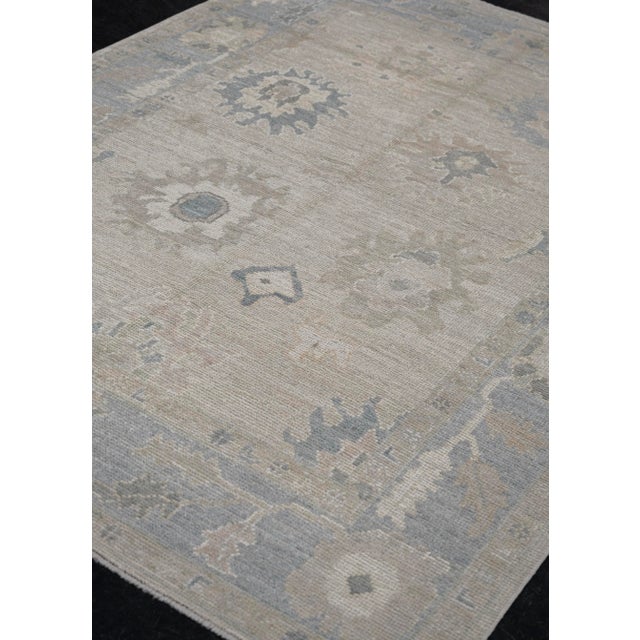 Turkish Oushak Rug Soft Gray and Blue Tones Handwoven Wool Rug 5' X 7'1" For Sale - Image 4 of 10