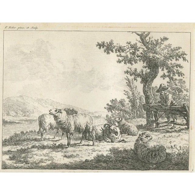 F. Faber, Shepherd Resting Against a Fence, 18th Century, Etching For Sale - Image 5 of 6