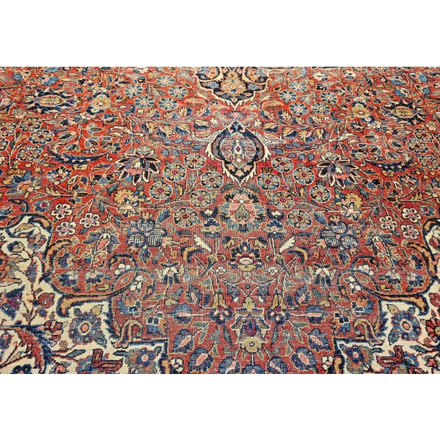 Early 20th Century Persian Kashan Rug, Handwoven Floral Pattern, Rust & Ivory, 8’ X 10’ For Sale - Image 12 of 12