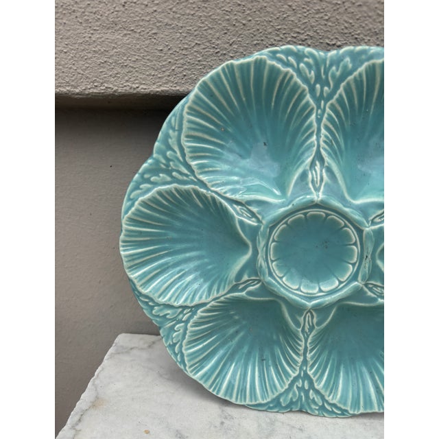French French Majolica Oyster Aqua Turquoise Plate Sarreguemines, Circa 1900 For Sale - Image 3 of 4