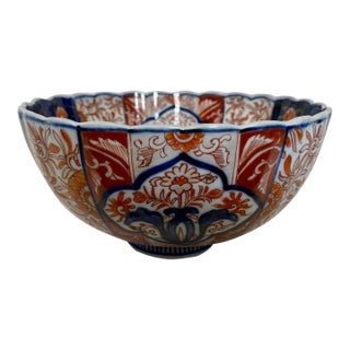 Antique Imari Bowl Hand Painted With Vibrant Floral Arrangements and Butterfly-Like Designs - Circa 1890 For Sale