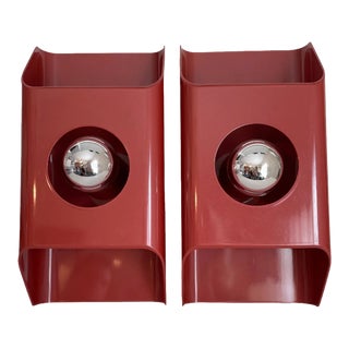 Vintage Red Kaiser Leuchten Space Age Sconces, 1970's, Pair For Sale