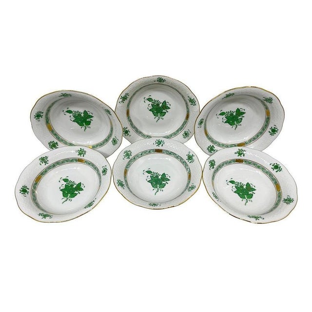 6 Herend "Chinese Bouquet Apponyi Green" Fruit Bowls, 1980s 6 Porcelain bowls for fruit, yoghurt, small salad, etecetera...