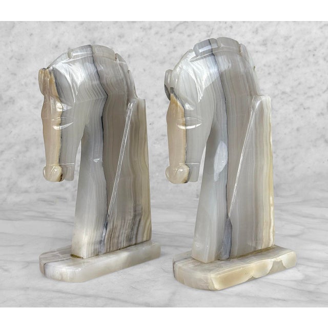 Mid 20th Century Mid-Century Art Deco Italian Onyx Stone Trojan Horse Library Bookends – A Pair For Sale - Image 5 of 10