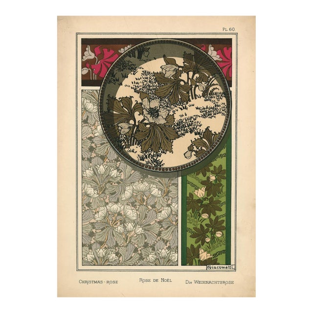 "Rose De Noel, Pl. 60" Original Art Nouveau Pochoir by A. Giacometti For Sale