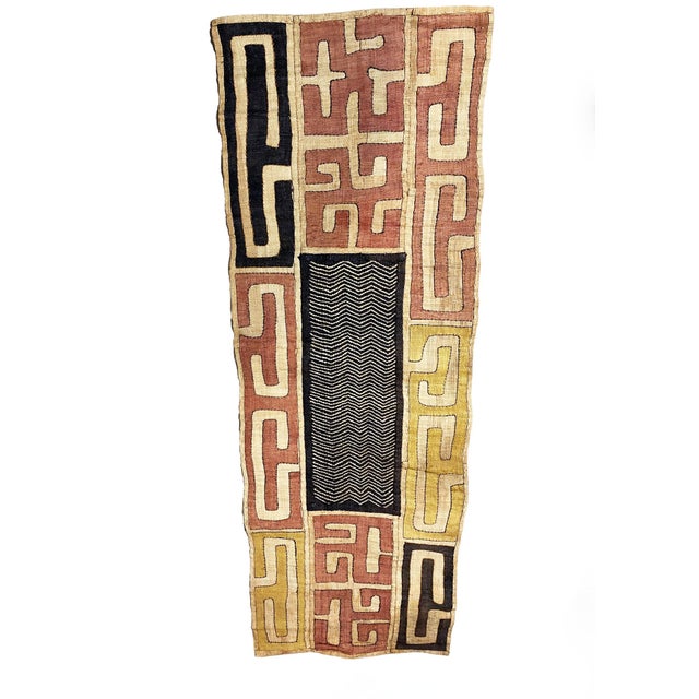 African Superb Vintage African Kuba Cloth Raffia /Textile Zaire 51" by 18" For Sale - Image 3 of 5