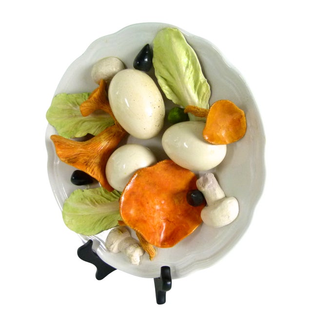 Late 20th Century Late 20th Century Christine Viennet 8.5" French Trompe L’Oeil Porcelain Plate . Chanterelle Mushrooms, Eggs, Lettuce Leaves, For Sale - Image 5 of 8