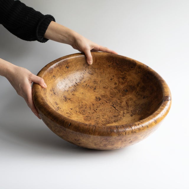 Large Vintage Turned Burl Oak Bowl, Table Centrepiece, Mid 20th Century For Sale - Image 4 of 14
