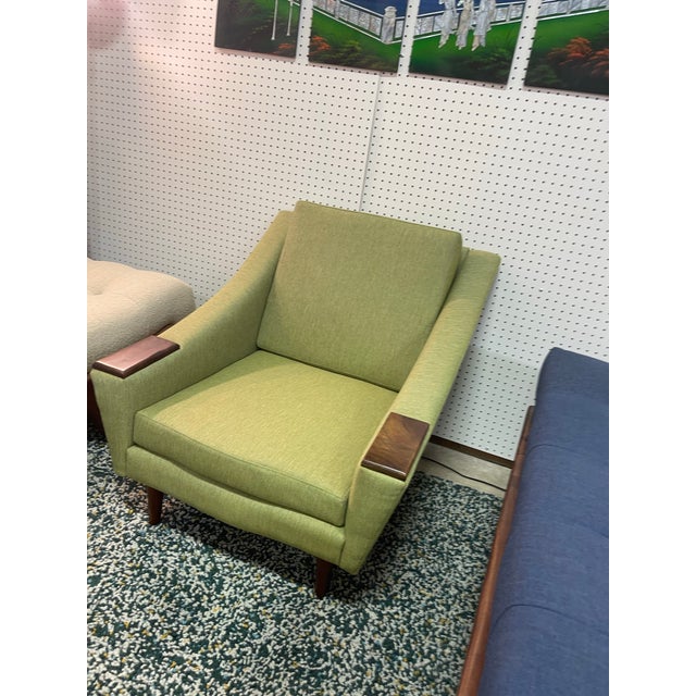 Stunning MCM Newly Upholstered Adrian Pearsall Inspired Lounge Chair Nice green fabric Beautiful walnut legs and armrests