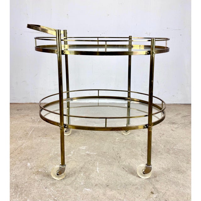 Mid 20th Century Modern / Hollywood Regency Brass Two-Tier Oval Bar Cart / Tea Cart For Sale - Image 10 of 12