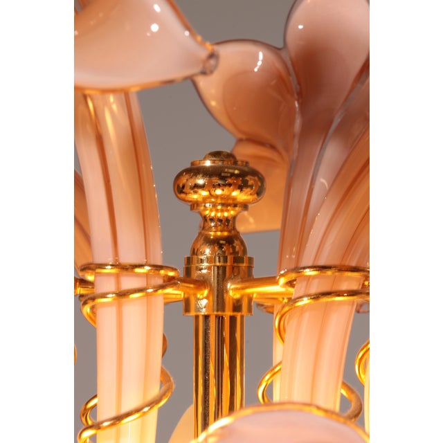 Murano Pink Lilly Floorlamp Murano Glass and Gilt Brass by Franco Luce, 1970 For Sale - Image 9 of 13