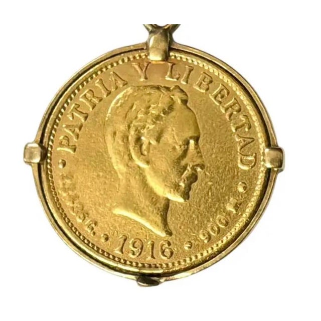 Gold Vintage 14k Gold Cuban Dos Pesos Coin Pendant, 1916 For Sale - Image 8 of 8
