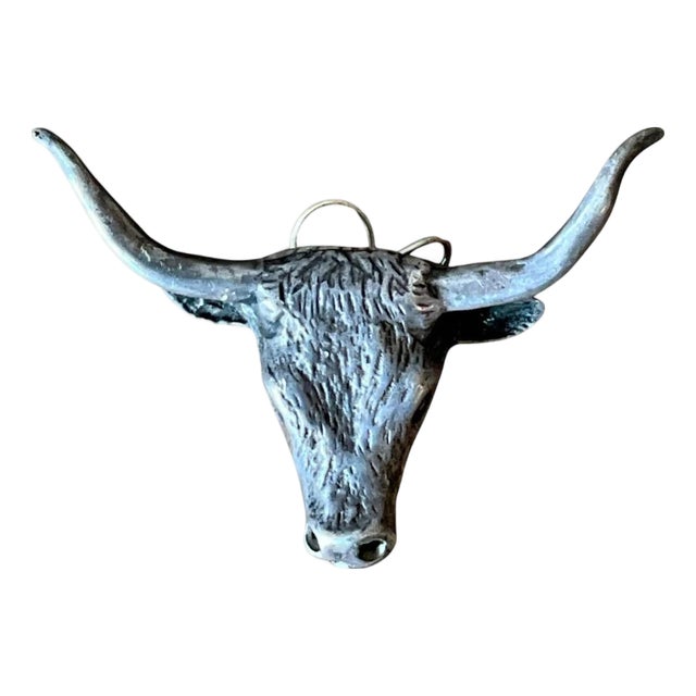 Vintage Antiqued Silver Steer Head Pendant For Sale