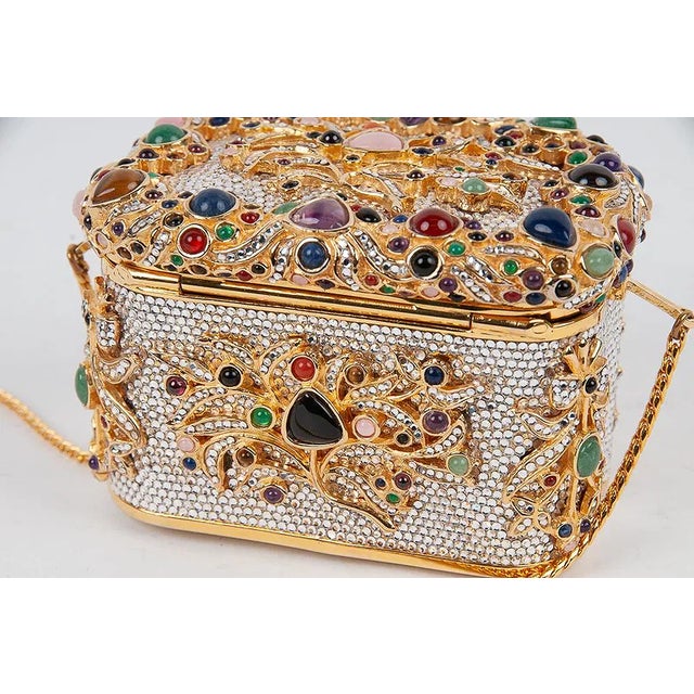 80s Judith Leiber Snuff Box Gemme Russe Cristallo Gemstones Crystal Minaudière Evening Bag Vintage For Sale - Image 10 of 15