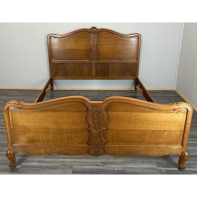 Vintage French Louis XVI Style Oak King Size Bed Frame with Carved Headboard For Sale - Image 14 of 14