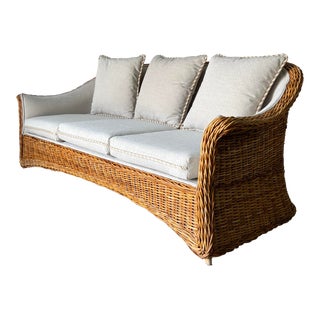 Vintage Wicker Works Woven Rattan Three - Seats Sofa For Sale