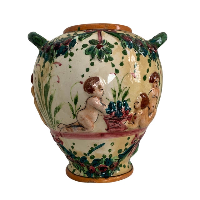 Late 19th Century European Renaissance Revival Polychrome Faience Putti Vase, Circa 1880–1900 For Sale - Image 4 of 8