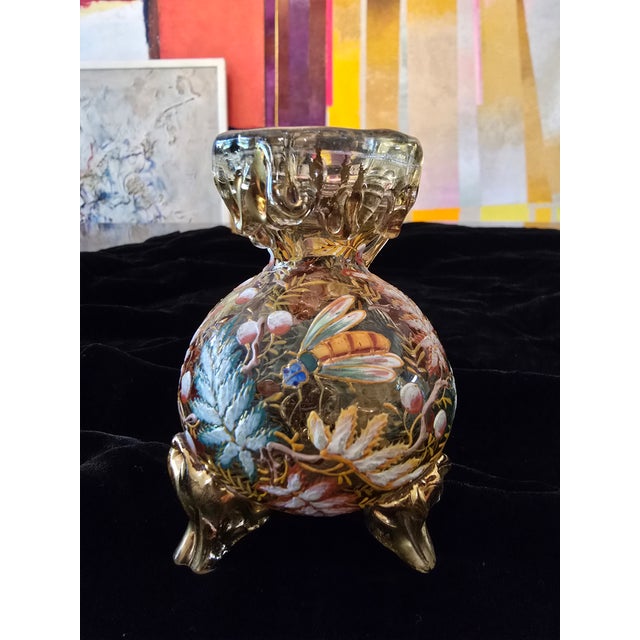 Art Nouveau Antique Moser Bohemian Glass Gold Enamel Bug Vase For Sale - Image 3 of 9