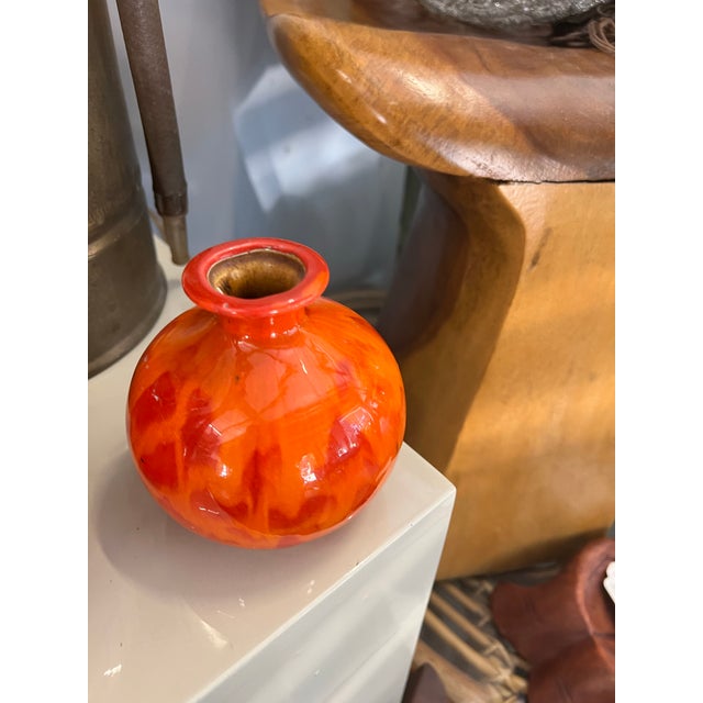 Pair of Vintage Orange Ceramic Vases For Sale - Image 9 of 9
