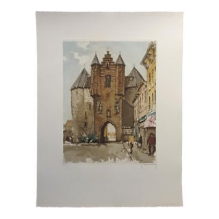 Roger Hebbelinck Hand Signed Vintage Aquatint Etching Castle For Sale