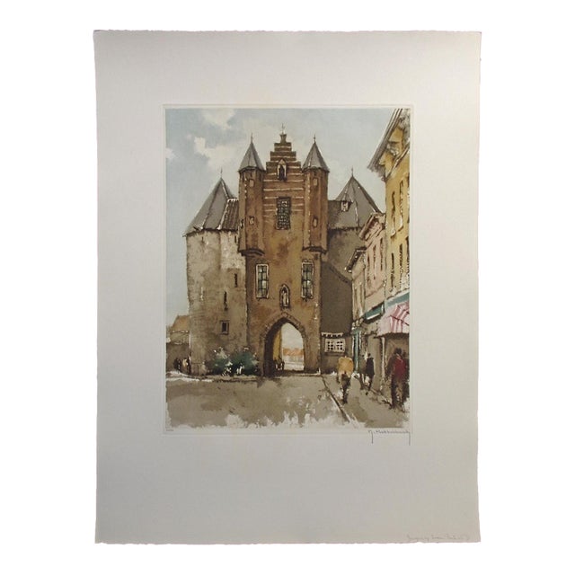 Roger Hebbelinck Hand Signed Vintage Aquatint Etching Castle For Sale