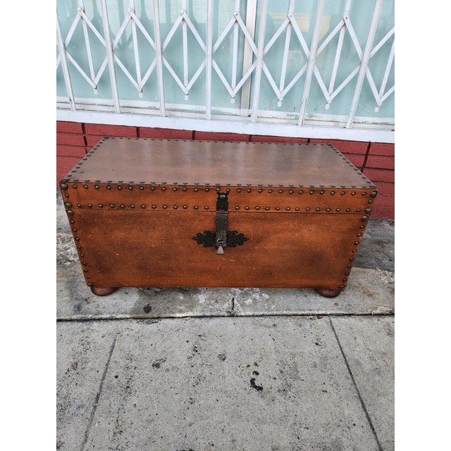 Vintage Leather Trunk Box For Sale - Image 11 of 12